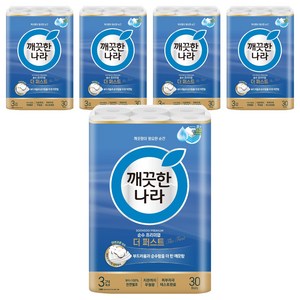 깨끗한나라 순수 프리미엄 더 퍼스트 천연펄프 3겹 고급롤화장지, 30m, 30개입, 5개